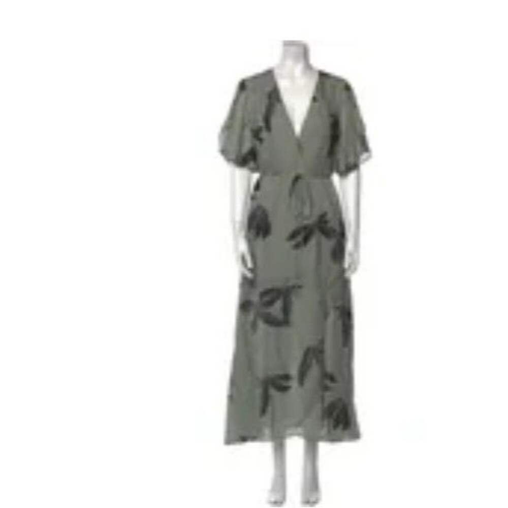 HALSTON HERITAGE  DRESS SIZE 6 GREY BLACK FLOWERS  SILK FROM SLIT SEEN ON TV
